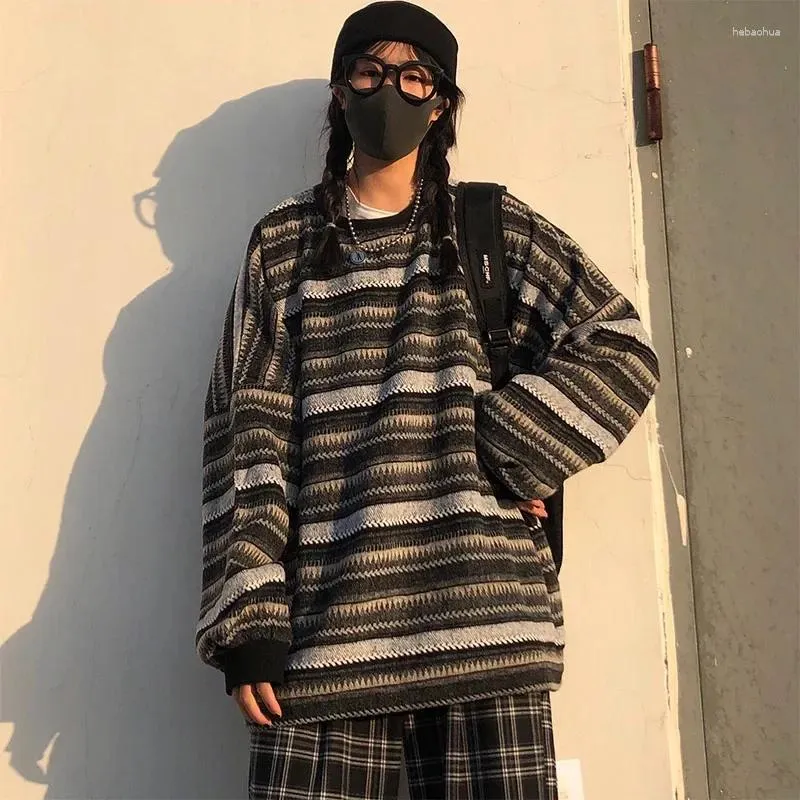 Racing Jackets Pullovers Women Oversize Unisex Couples Japanese Striped Knit Sweater Hip Hop Female Winter Fashion Retro Daily