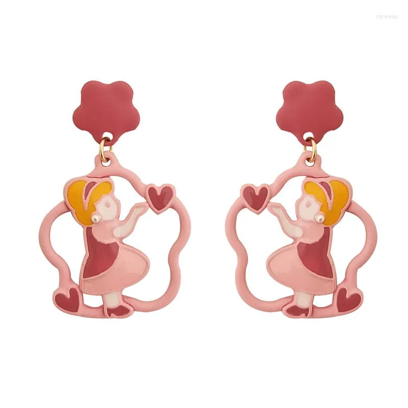 Boucles d'oreilles pendantes douces et mignonnes couleur de contraste petite fille fleur creuse goutte d'huile H6508