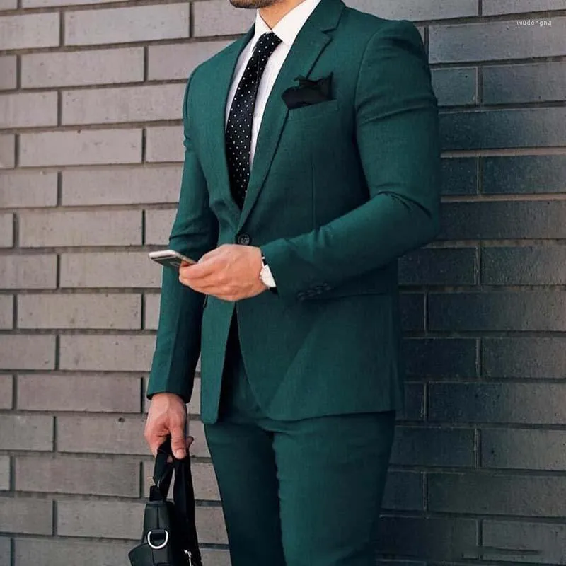 Erkekler 2 adet Erkekler İçin Koyu Yeşil Erkek Takım 2023 İnce Notch Yakası Damat Smokin Özel Kostüm Homme Mariage (Blazer Pant)