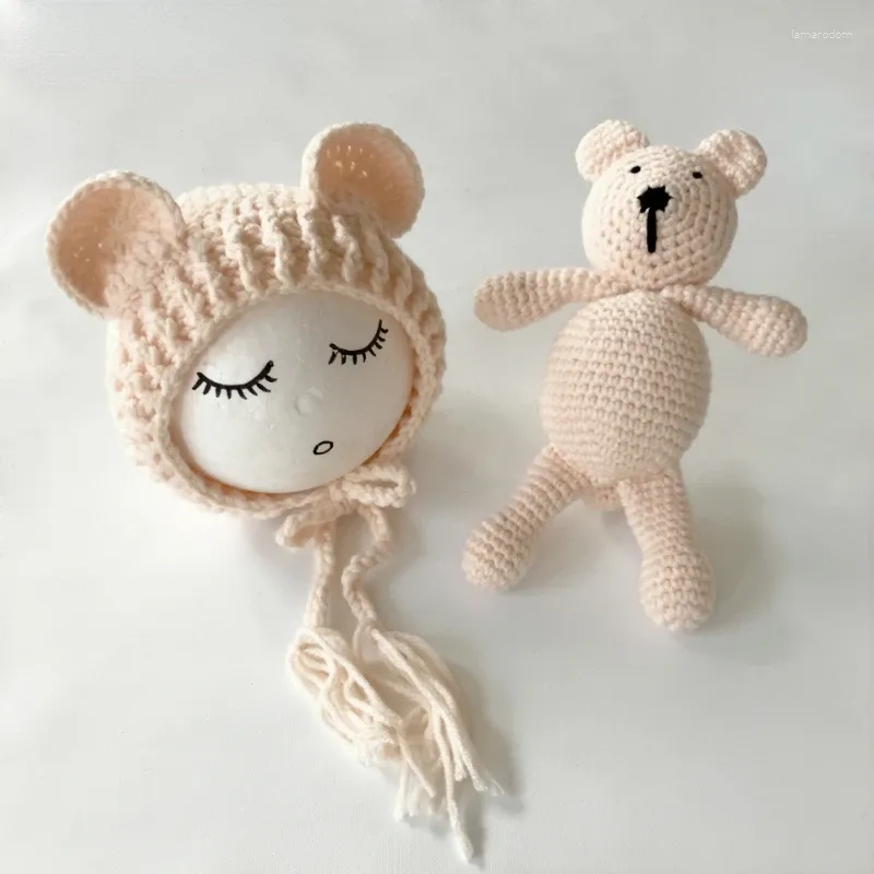 Berets Baby Knitted Hats With Ear Bear Toys Set Girls Boys Crochet Knit Costumes Caps Cute Gifts For Pography Props