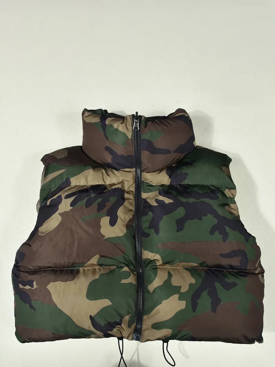 Colete feminino camuflagem impressão puffer jaquetas colete sem mangas quente camo bonito bolha casacos parkas para baixo gola zíper acolchoado outwear 231116