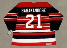 Mens Customize 1950 Sasakamoose 21 Hockey Jerseys Vintage Black Red Stitched CCM Shirts M-XXXL