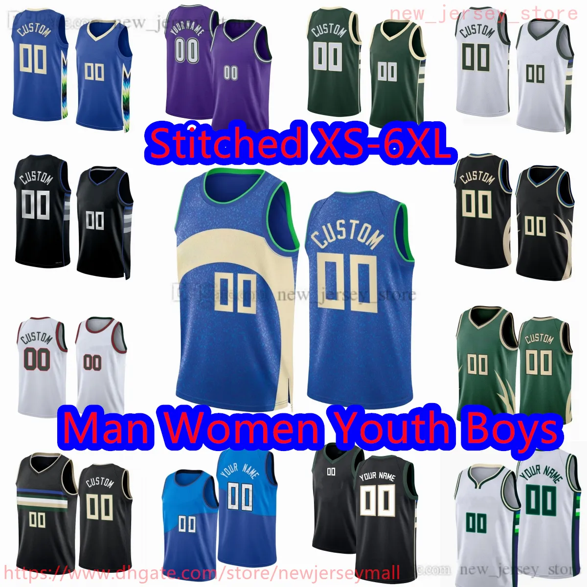 Personalizado S-6XL Novo Basquete 0 Damian Lillard Jersey Costurado 34 Giannis 22 Khris Antetokounmpo Middleton 3 MarJon Beauchamp 5 Malik Beasley Brook 11 Lopez Jerseys