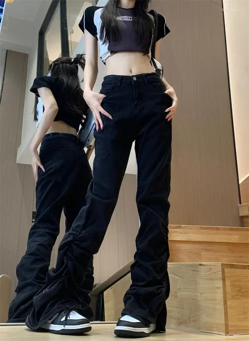 여자 청바지 여성 우아한 길이와 함께 쌓인 ruched denim pant high awist y2k 바지하라 주쿠 빈티지 스트리트웨어 패션 여름 진