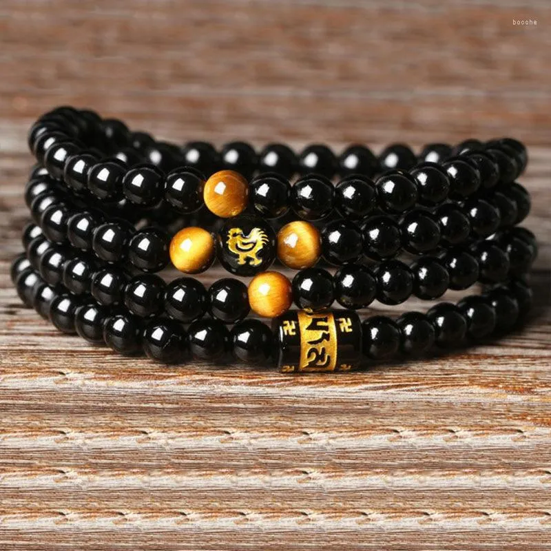 Brin naturel noir 108 perles de prière oeil de tigre pierre Bracelet collier Mala chapelet bouddhiste bouddha amant chanceux amulette bijoux