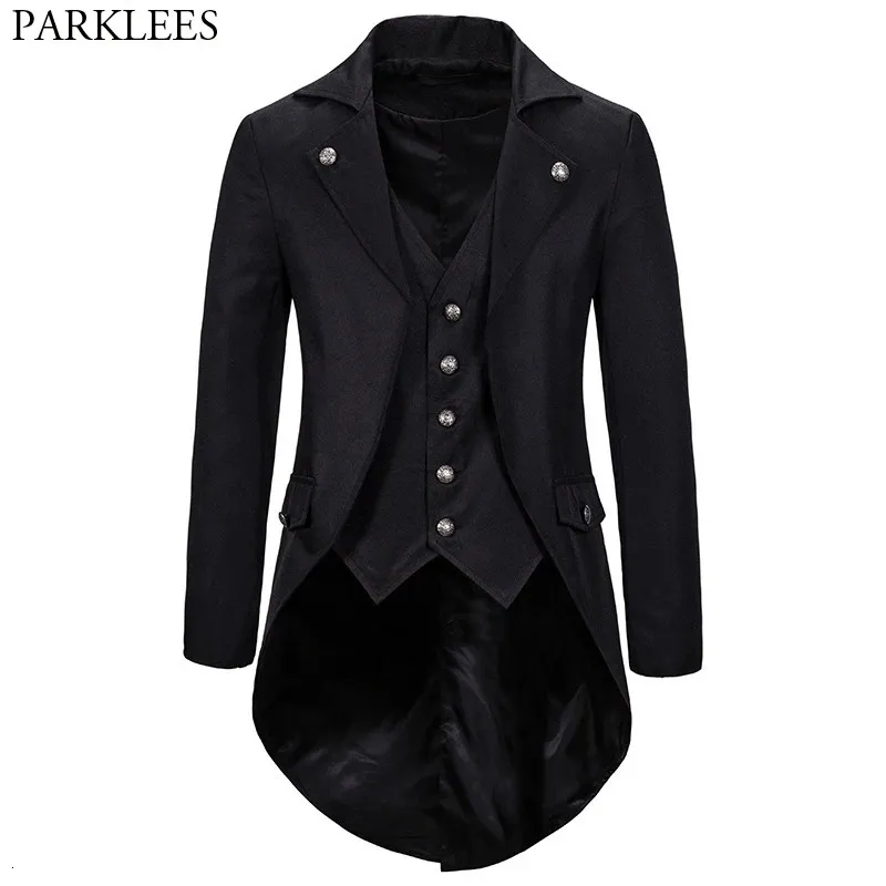 Men's Suits Blazers Gothic Victorian Tailcoat Jacket Men Steampunk Medieval Cosplay Costume Male Pirate Renaissance Formal Tuxedo Coats 2XL 231115