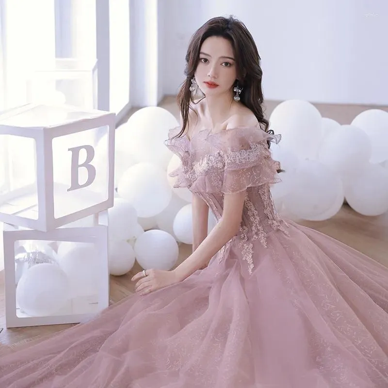 Party Dresses Boat Neck Evening Dress Women Summer A-Line Tulle Birthday Gowns Banquet Temperament Slim Fit Formal Long