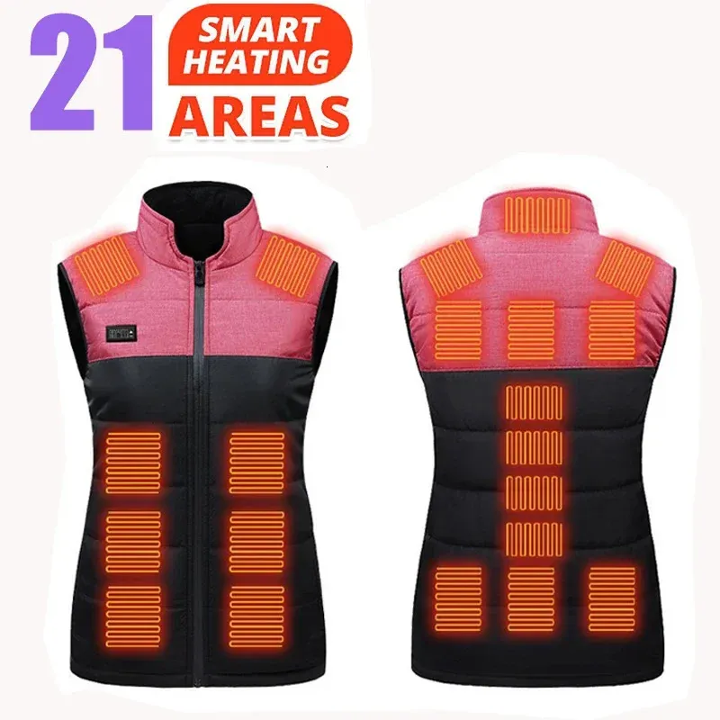 Gilets pour hommes Femmes Manteau Intelligent USB Chauffage électrique Thermique Vêtements chauds Hiver Gilet chauffant Plussize Hommes 21PCS Veste chauffante Mode 231117