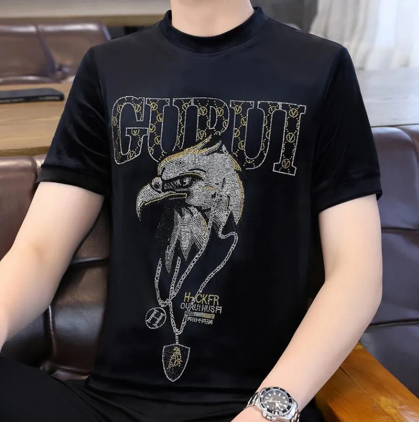 Herren T-Shirts Herren Designer 2023 Sommer Neu Herren Gold Samt Rundhals Kurzarm T-Shirt Top