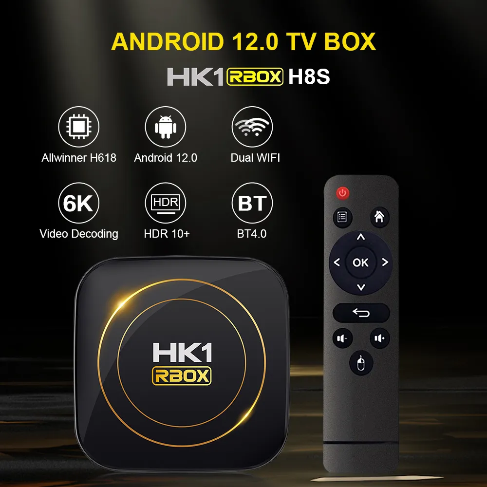 HK1 RBOX H8S Android 12.0 Smart TV Box 2.4G 5G Dual Wifi Allwinner H618 2GB 4GB 16GB 32GB 64GB 100M vs x96q x98h pro tanix w2