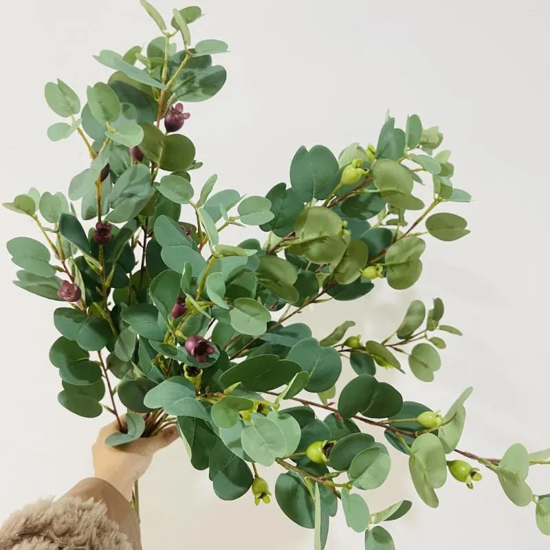 Decorative Flowers 80cm Artificial Plants Eucalyptus Leaf Fake Hill Gooseberry Plant With Fruit For Home Wedding Garden