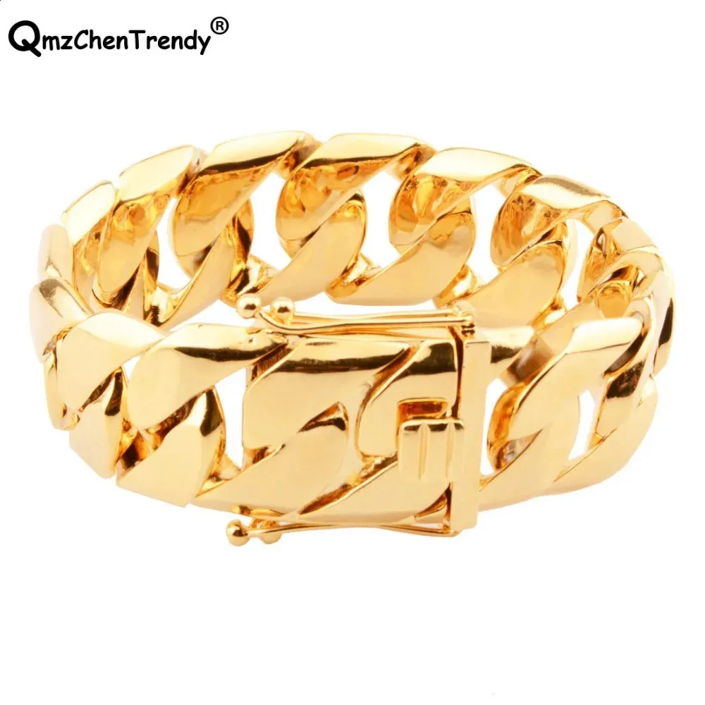 Manschett lyx Miami Curb Cuban Chain Women Armband Dragon Casting Clasp Rocker Bangle Hip Hop Trendy 18K Gold Plated Men smycken 231116