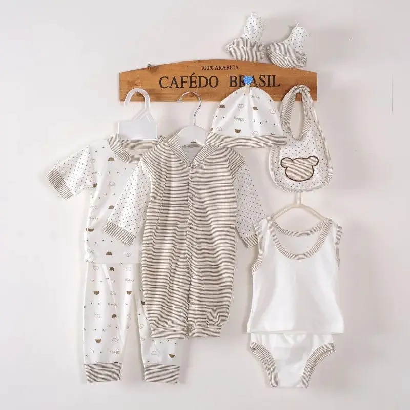 Macacão 8pcs nascido bebê conjunto de roupas de algodão infantil menino roupas primavera outono pano terno nascido menina conjuntos chapéu nascido 231117