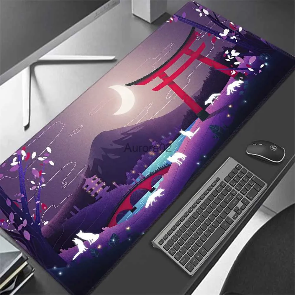 Mouse pads descansos de pulso japonês mouse pad kawaii azul acessórios de jogos estética anime tapete de mesa grande raposa monte fuji almofada para computador mouse tapete. YQ231117