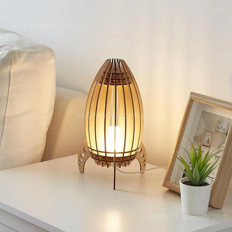 Lampes de table en bois Led espace fusée lampe lumière économie d'énergie chambre chevet bouton/gradation/télécommande nuit décor à la maison