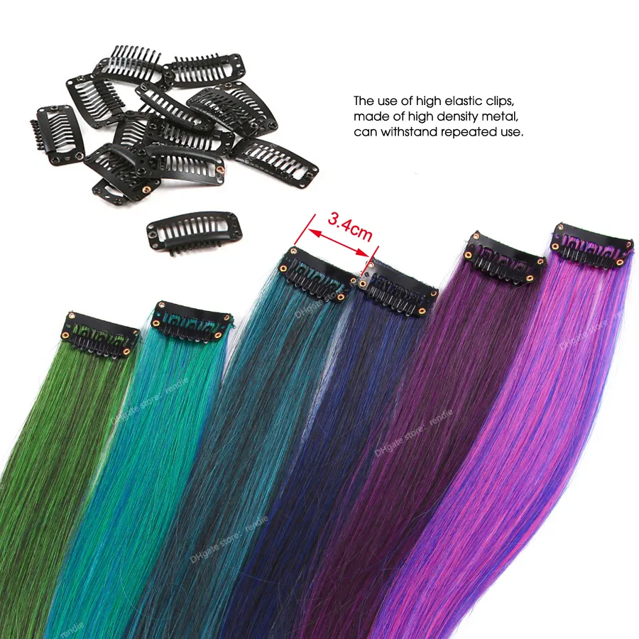 Clip On Hair Extension 57Color Ombre Straight Hair Extension Clip In Hairpieces High Temperature Faber Hair Pieces Synthetic HairSynthetic Clip-in One Piece(For