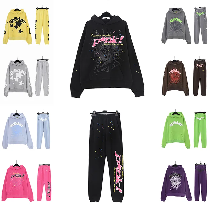 Tute da uomo Felpe con cappuccio Spder Young Thug Pullover Rosa Rosso Nero Felpa con cappuccio da uomo di alta qualità Felpe con cappuccio Pantaloni Spders Abbigliamento grafico Felpe