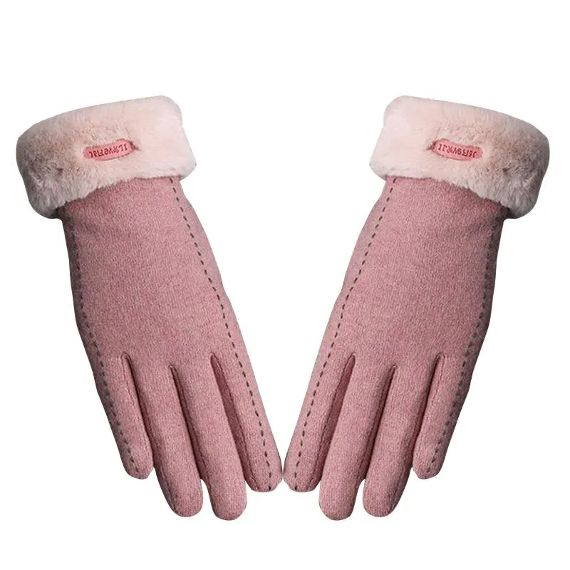 Fem fingrar handskar släpp skepp kvinnor vinter varm ull kvinnliga damer elegant sammet ridtelefonspel