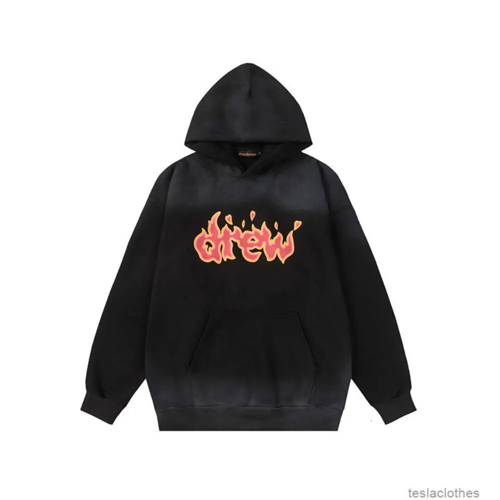 Tasarımcı Hoodie Erkek Sweatshirts Moda Sokak Giyim Amerikan Moda BR Drew Gülümseyen Yüz Alev Mektubu Biber Aynı Stil Yıkanmış Eski Sonbahar Kılı Gevşek Erkek Kadınlar H