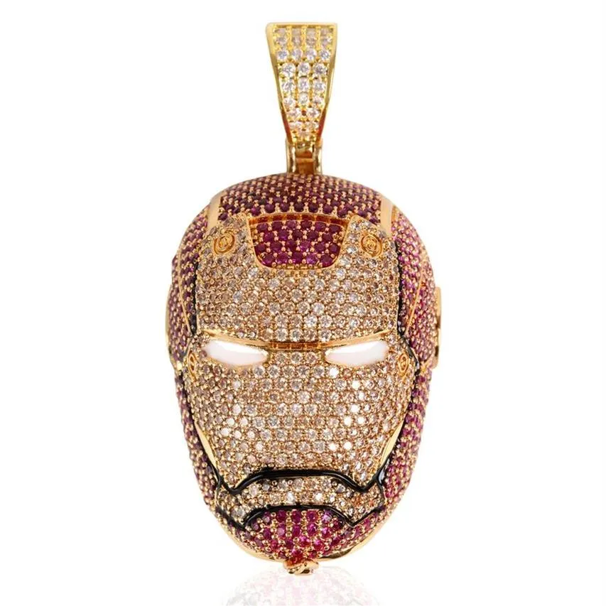 24K Gold Plated Iced Out Big Iron Men Necklace Pendant Micro Paved Cubic Zircon Charm Bling Bling Hip Hop Jewelry282D