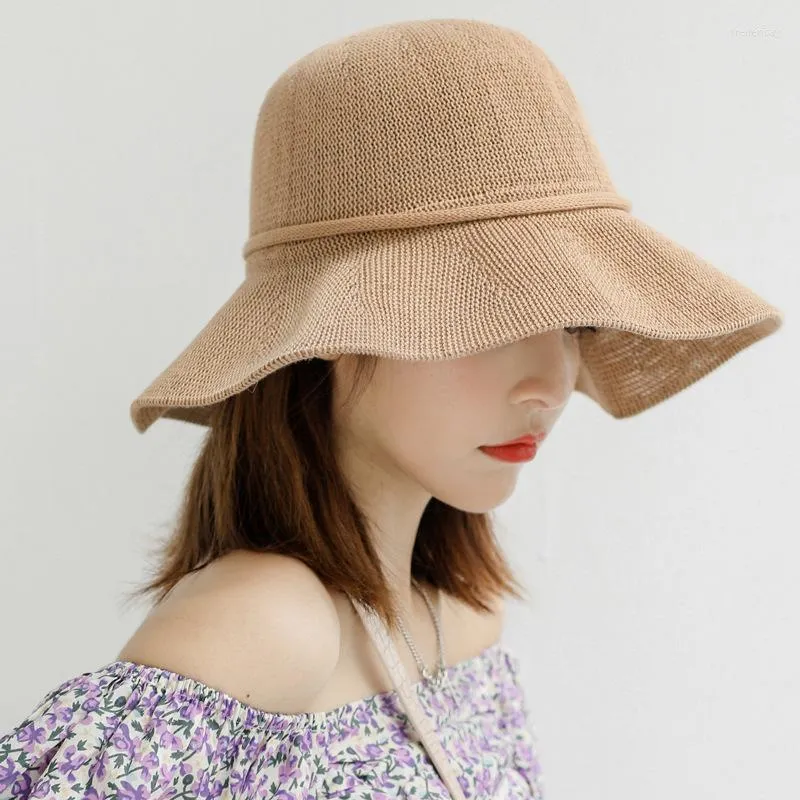 Wide Brim Hats Women Summer Beach Travel Straw Hat Bow Wavy Big Cool Fashion Foldable Sunshade Fisherman Cap Ladies Holiday Apparel