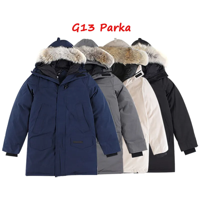 6 colori di abbigliamento firmato di alta qualità Canada G13 Langford Parka Cappotto da uomo Piumino da donna Vera pelliccia Piumino d'anatra bianco Parka invernale Cappotti da donna con distintivo S-XXL