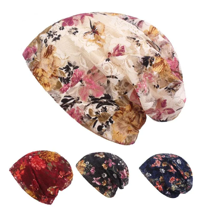 Beanies Fashion Summer Thin Women Lace Hat Floral Casual Adult Ladies Caps Beauty Bonnet Polyester Female Skulliess Beanie/Skull