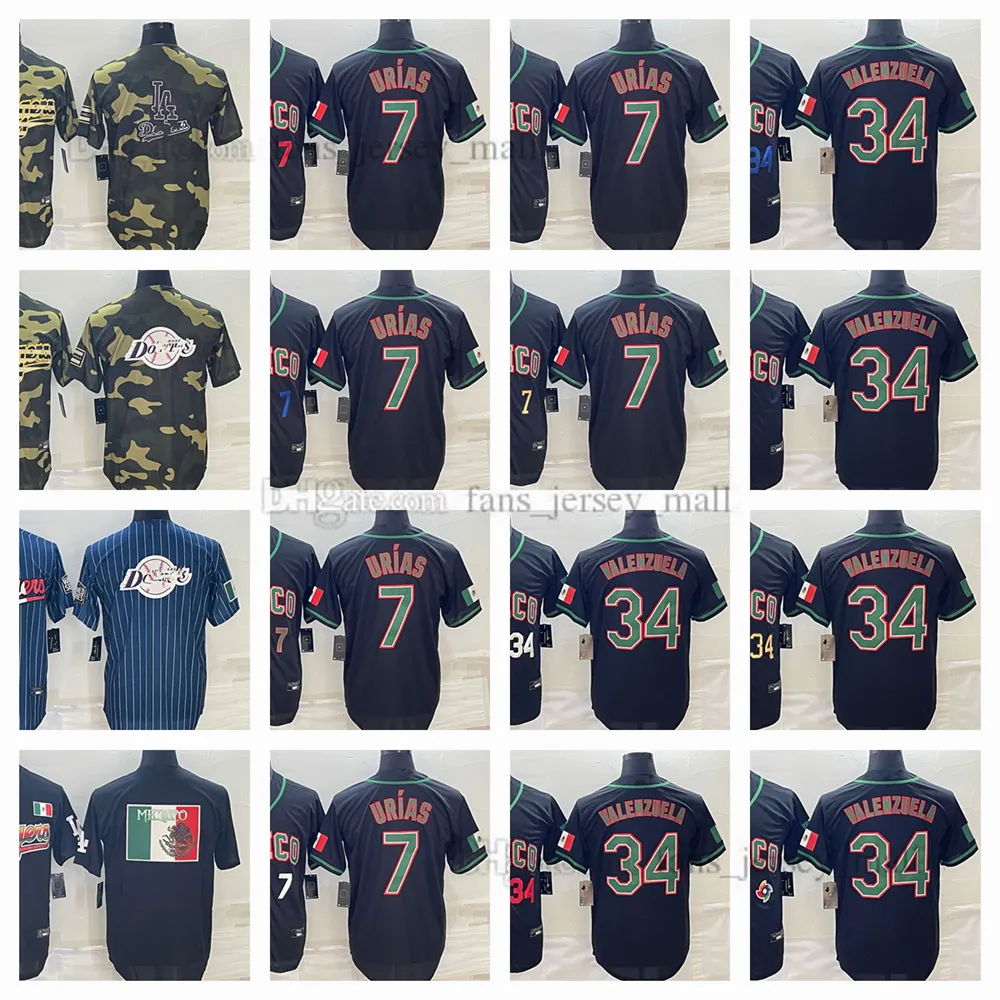 2023 New College Baseball porte 7 Julio Urias 34 Fernando Valenzuela Dodgers City World Cup Blue Stitched Jerseys