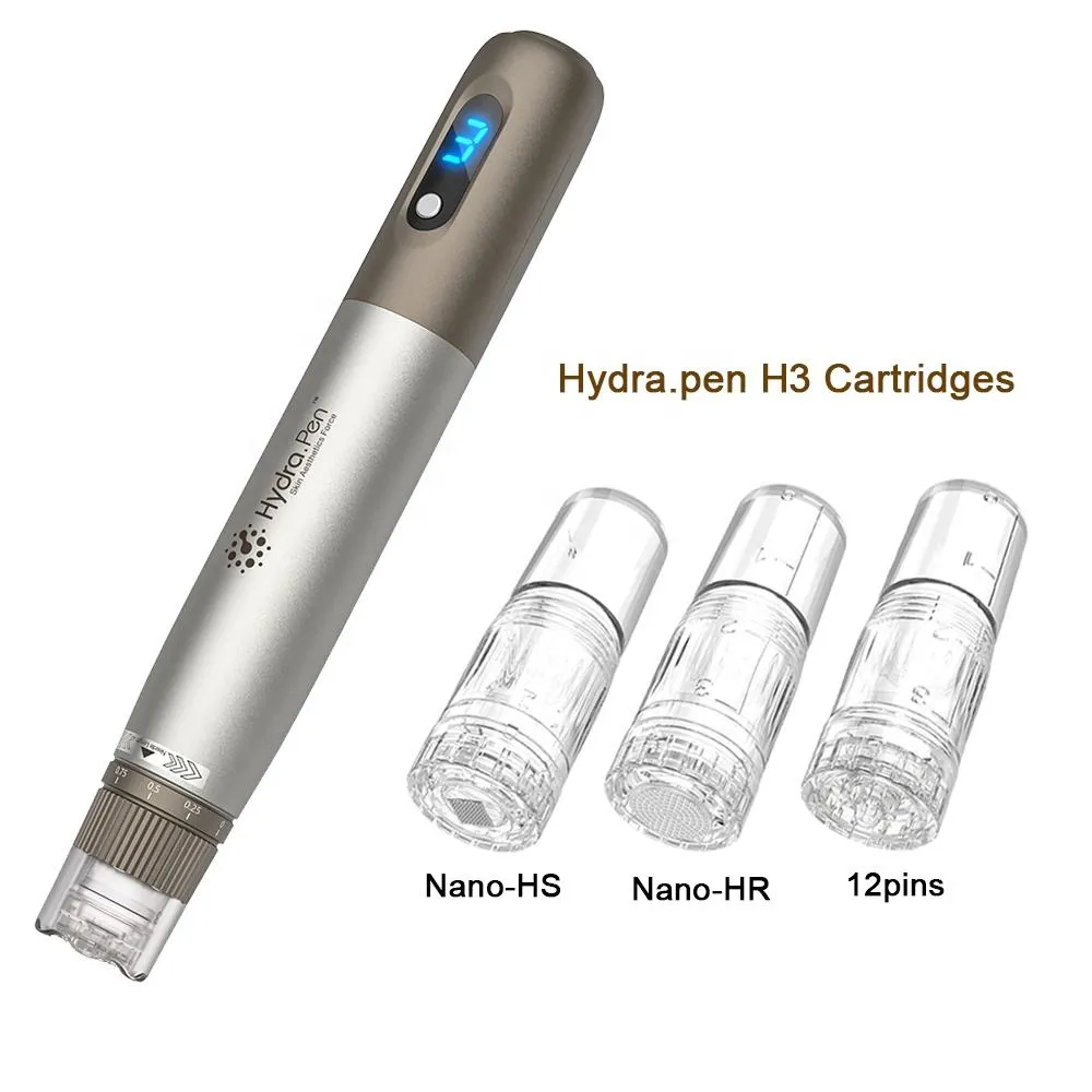 Hydra Pen H3 6 LED Velocità Microneedling Pen Cura della pelle Prodotto di bellezza con cartuccia monouso regolabile 12 pin / rotondo nao / silicone nano