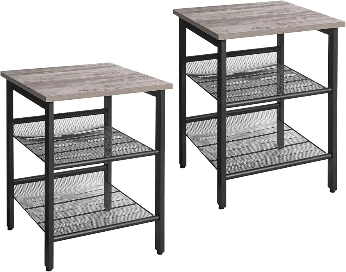 Nightstand Set of 2 Side Tables with Adjustable Mesh Shelves for Living Room Bedroom Industrial Stable Steel Frame8449885
