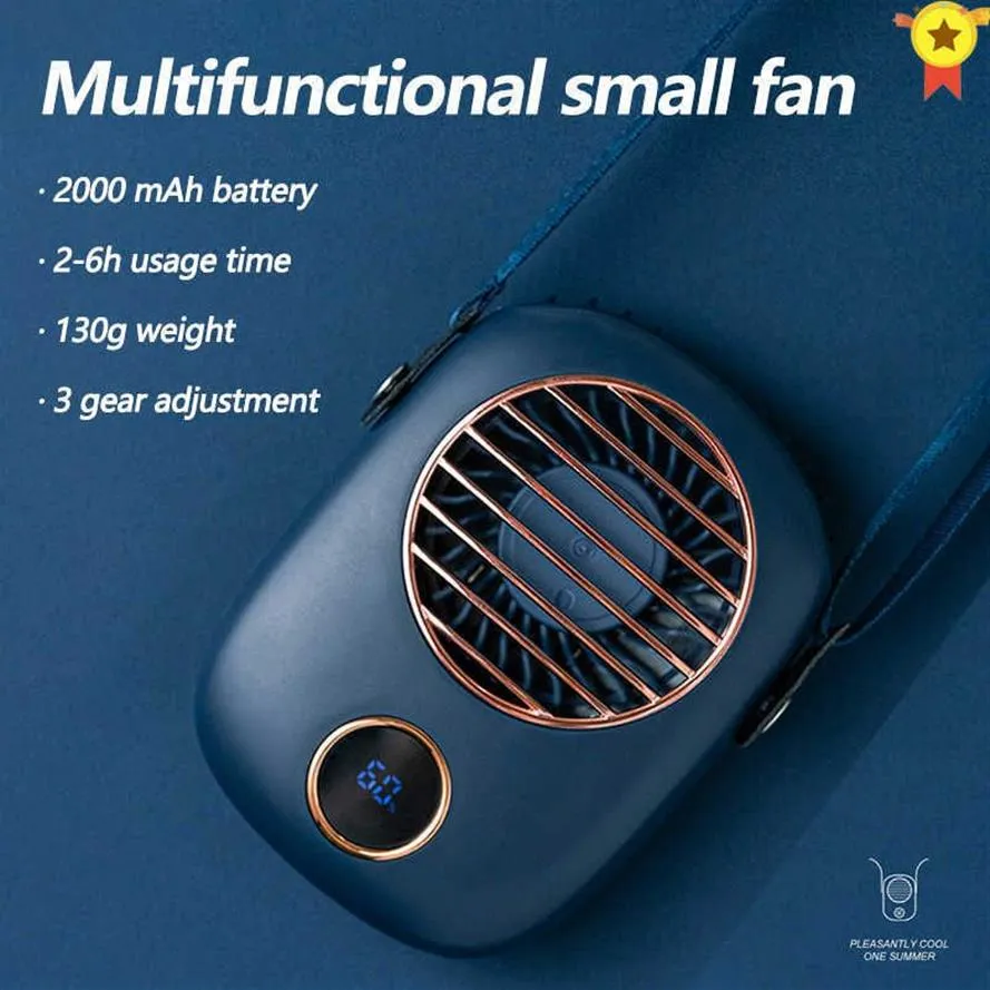 Elektrische Fans Opknoping Nekventilator Mini Koeler Usb 2000 Mah Oplaadbare Ventilador Outdoor Reizen Handheld Draagbare Stille Koelventilator258O
