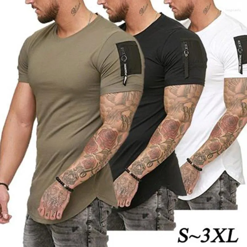 Men's Suits A2073 Est Summer Casual T-Shirt Men Fashion Zipper Sleeve O Neck Hip Hop TShirt Tops Cotton Tshirts Male Tee Size M-3XL