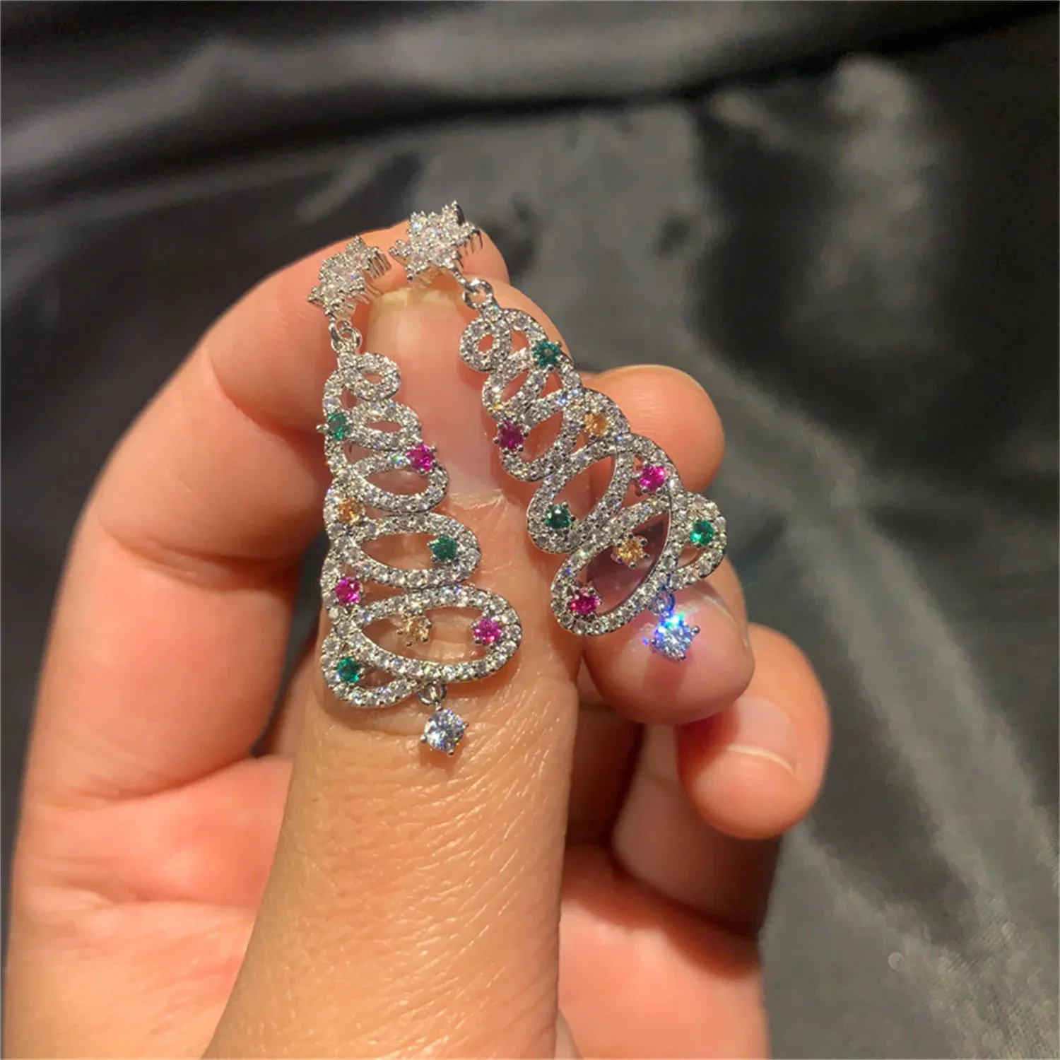 Stud Vintage Crystal Zircon Noel Ağacı Küpe Kadınlar Mizaç Püskül Damla Partisi Takı Bijoux Hediyeler 231117