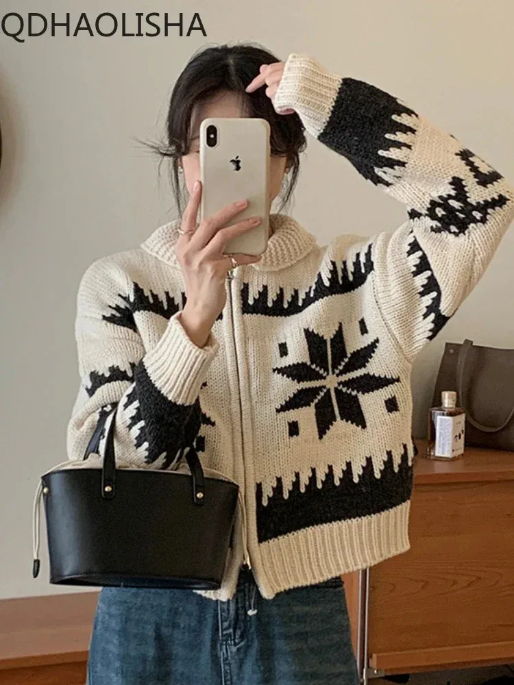 Women's Sweaters Christmas Women Vintage Sweater Cardigan Coat Elegant Naval Collar Chic Autumer Winter Loose Casual Wool Knitted Cardigan Warm 231117
