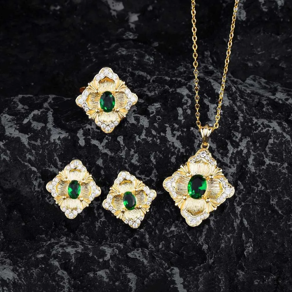 Classic designer necklace jewelry buccellati Jewelry luxury brand Italian Brate Craft Jewelry Set Imitation Emerald Pendant Earrings Colorful Jewelry Ring