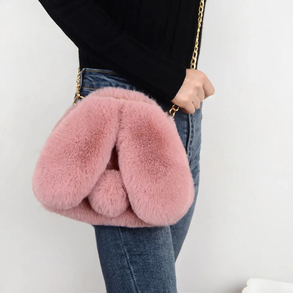 Evening Bags Faux Fur Crossbody bags for Women Winter Soft Plush Chain Shoulder Messenger Bag Cute Rabbit Girls Hand Bags Purse SacFemme 231116