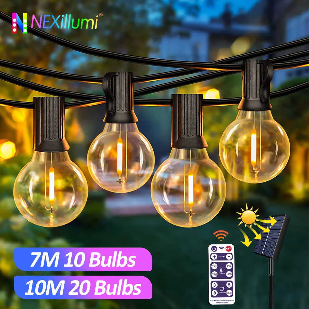 LED Strings Solar String Lights Outdoor G40 Patio Lights USB Recharger 8Light Mode Shatterproof Bulbs Weatherproof Hanging Light P230414