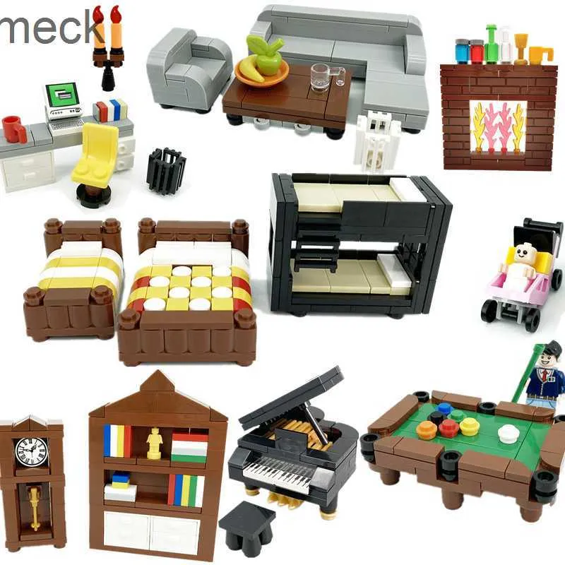 Blöcke Kompatibel Stadt MOC Bausteine Ziegel Teile Haus Möbel Küche Zubehör Kits DIY Kinder Spielzeug Bett Sofa Klavier Computer