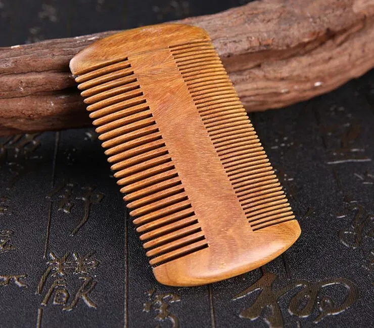 9.8cm*5.8cm Natural Sandalwood Pocket Beard & Hair Combs for Men Handmade Natural Wood Comb with Dense and Sparse Tooth Laser Engraved Logo