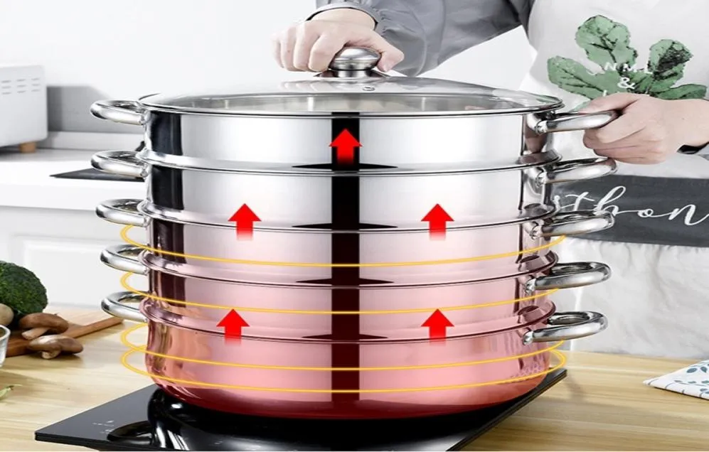 Double B Universal Cooking Pots Rostfritt stål Tjock Steamer Pot 5 -skikt Soppa Steam Pot For Indution Cooker Gas Spis Steam 28cm HHD 2212027805121