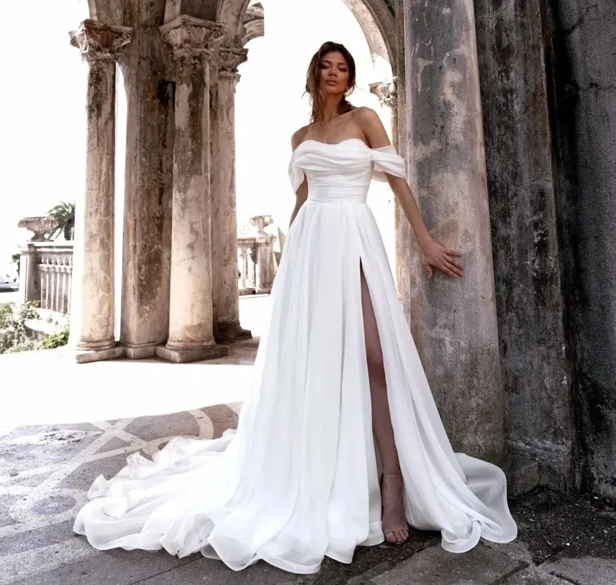 Elegant Off The Shoulder A Line Wedding Dress 2024 Short Sleeves