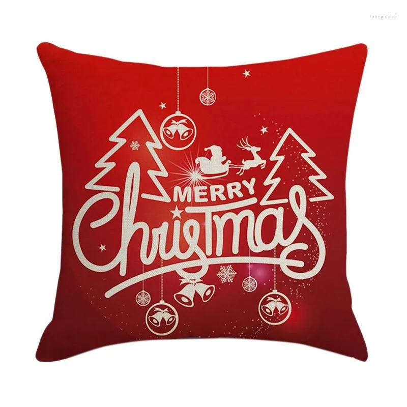 Taie d'oreiller noël carré taie d'oreiller décor à la maison lin cas housses de coussin pour canapé voiture père noël motif cadeau 45X45cm