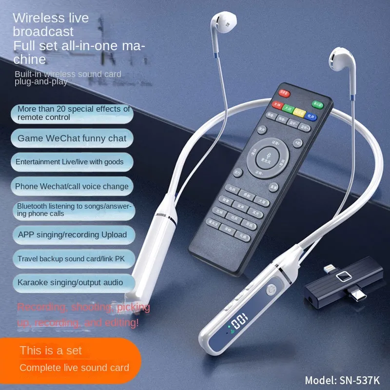 New 5.3 Bluetooth Live Karaoke Headset Built-in Sound Card Wireless Receiver Bluetooth Live Sports Headset Universal