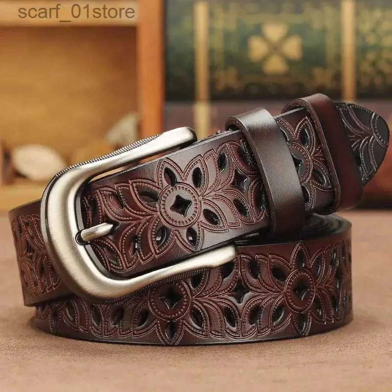 Paski oryginalne skórzane pasy dla kobiet drugą warstwę Cowskin Woman Belt Vintage Pin Bluckle strIt JeanSl231117