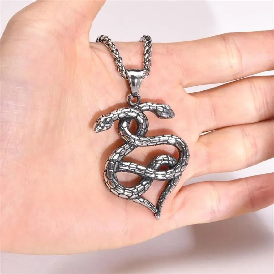 Pendentif Colliers 24 '' Gothique Double Serpent Wrap Collier Vintage Religieux En Acier Inoxydable Pull Hip Hop Punk JewelrPend219O