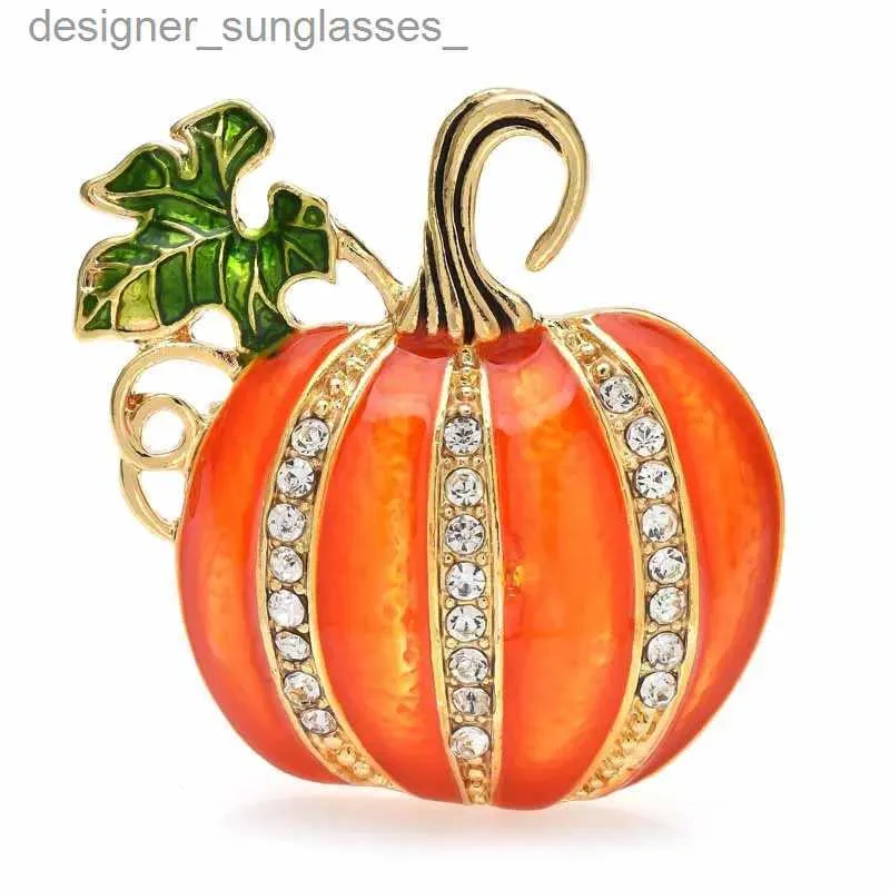 Pins Broschen Wuli baby Emaille Kürbis Broschen Für Frauen Klassische Strass Halloween Brosche Pin GeschenkeL231117