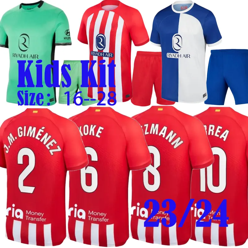 2023 24 Jerseys de football GRIEZMANN MEMPHIS M. LLORENTE Correa camisa Chemises de football hommes enfants Kit 23 24 GRIEZMANN R. CARRASCO DE PAUL Atletico Madrids 120e anniversaire