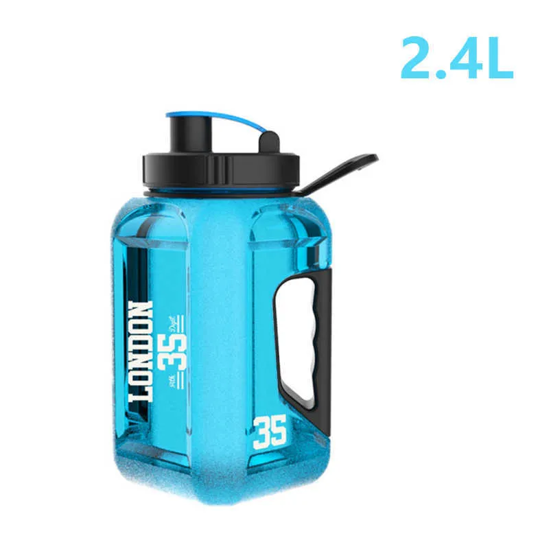 Vattenflaska 2.4L stor vattenflaska Blue Sports Kettle med handtag Protoble Leakproof Straight Drinking Cup Outdoor Fitness Jug BPA GRATIS P230324