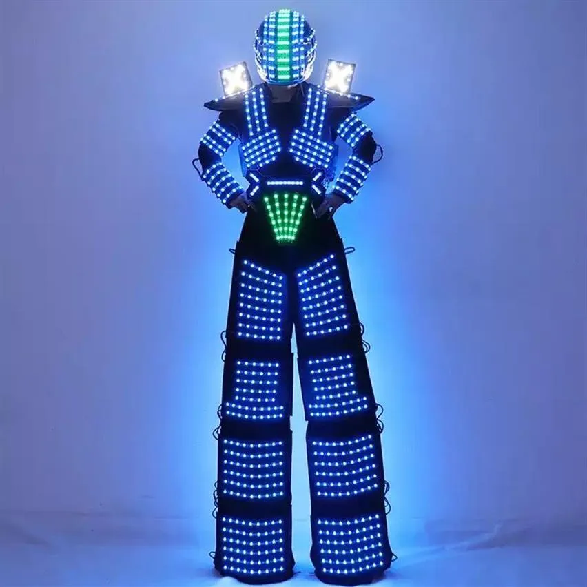 LED Robot Costume RGB Ändra färg LED Klädhjälmstylter Walker Robot221V