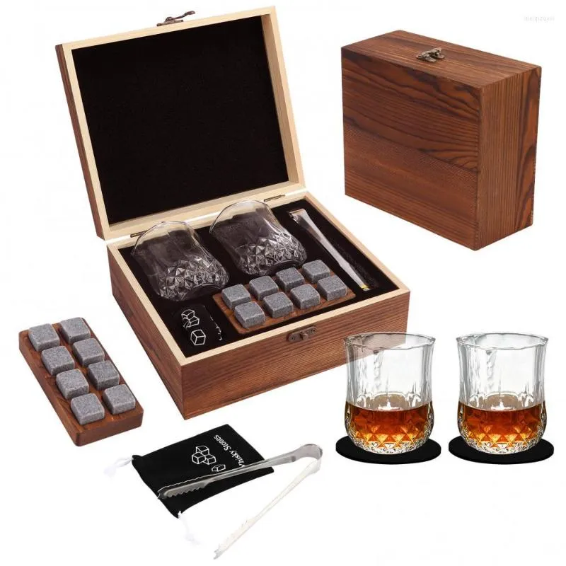 Bicchieri da vino 200 ml Set da whisky di 2 8 rocce di granito Pietre agghiaccianti con tazza di vetro per feste da bar in legno regalo